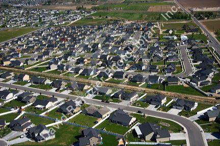 Aerial view of suburban housing development in Canyon County, Idaho.