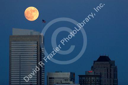 Full moon over the city of Seattle, Washington and the Two Union Square Building.