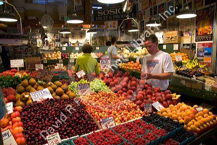A fruit and produce display at the Pike Place Market in Seattle, Washington.