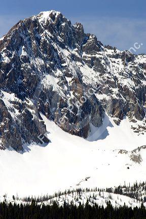 Snowy mountain peak is a part of the Sawtooth Mountain range in Idaho.