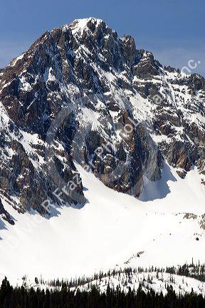 Snowy mountain peak is a part of the Sawtooth Mountain range in Idaho.