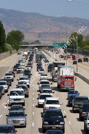 Heavy traffic on Interstate 84 near Boise, Idaho.