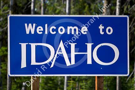 Welcome to Idaho road sign on the Idaho Montana state border.