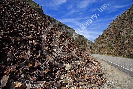 Crushed rock called shale along the highway between the towns of Salmon and Challis, Idaho.