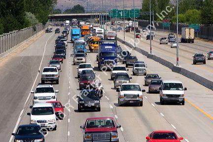 Heavy traffic on Interstate 84 near Boise, Idaho.