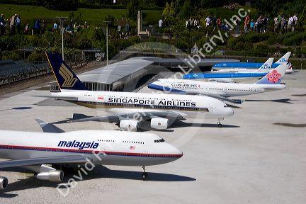Model of the Schiphol Airport in the miniature city Madurodam at The Hague in the province of South Holland, Netherlands.