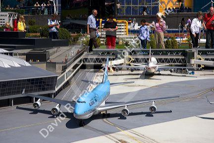 Model of the Schiphol Airport in the miniature city Madurodam at The Hague in the province of South Holland, Netherlands.