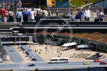 Model of the Schiphol Airport in the miniature city Madurodam at The Hague in the province of South Holland, Netherlands.