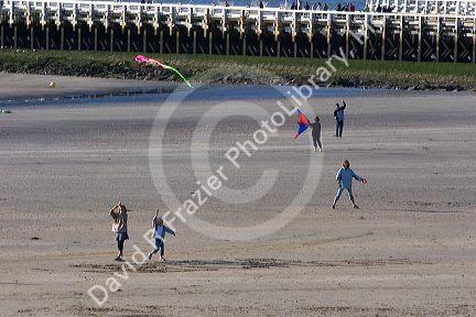 People fly kites on the beach at Nieuwpoort in the province of West Flanders, Belgium.