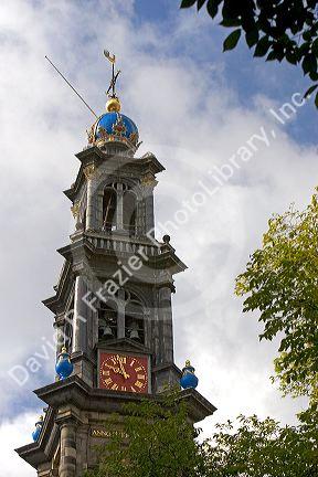 The crown and steeple atop the Westerkerk (