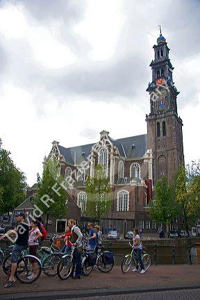 Bicycle tourists in front of the Westerkerk (
