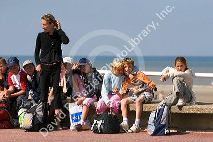 French kids on holiday at the beach in Le Touquet-Paris-Plage in the department of Pas-de-Calais, France.
