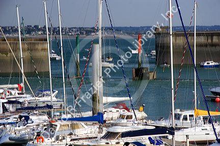 Boats docked at The Harbor of Granville, a coastal commune in the department of Manche, France.