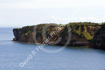 Cliffs at Omaha Beach on the coast of Normandy in northern France.