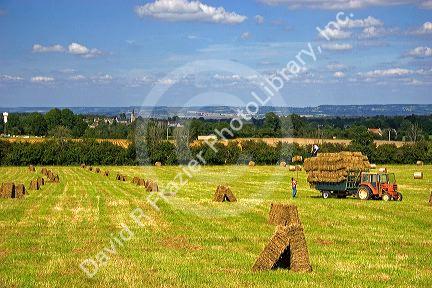 Hay harvest at Argentan in the department of Orne, France.