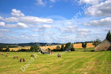 Hay harvest at Argentan in the department of Orne, France.
