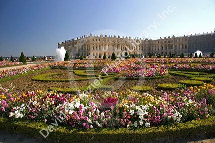 Formal gardens of The Palace of Versailles at Versailles in the department of Yvelines, France.