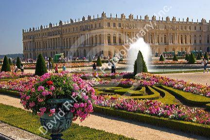 Formal gardens of The Palace of Versailles at Versailles in the department of Yvelines, France.