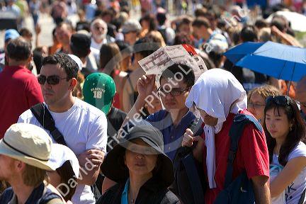 Tourists wait in line at The Palace of Versailles at Versailles in the department of Yvelines, France.