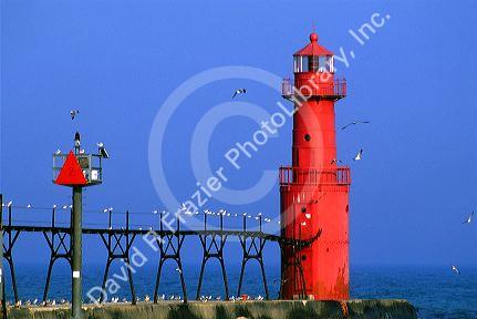 The Algoma Pierhead Lighthouse located near Algoma in Kewaunee County, Wisconsin.