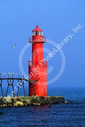 The Algoma Pierhead Lighthouse near Algoma in Kewaunee County, Wisconsin.