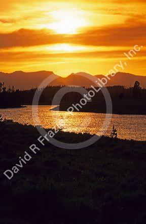 Madison River at sunset in Yellowstone National Park, Wyoming.