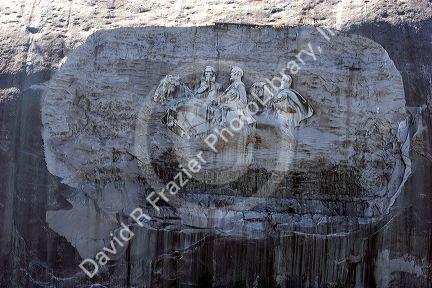Carving of Stonewall Jackson, Robert E. Lee, and Jefferson Davis at Stone Mountain, Georgia.