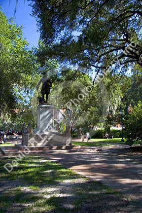 Bronze statue of General James Oglethorpe in Chippewa Square in Savannah, Georgia.