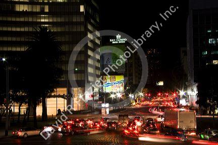 Nighttime traffic and city lights in Mexico City, Mexico.