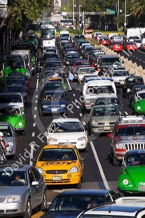 Traffic along the Paseo de la Reforma in Mexico City, Mexico.