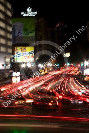 Nighttime traffic and city lights in Mexico City, Mexico.