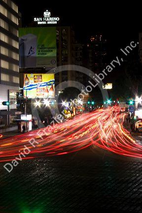 Nighttime traffic and city lights in Mexico City, Mexico.
