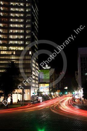 Nighttime traffic and city lights in Mexico City, Mexico.