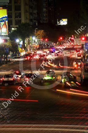 Nighttime traffic and city lights in Mexico City, Mexico.