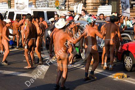 Naked Mexican protesters calling for an investigantion of politicians in Mexico City, Mexico.
