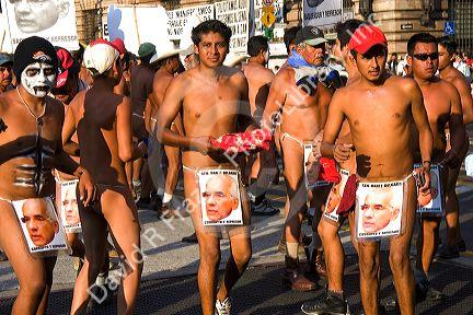 Naked Mexican protesters calling for an investigation of politicians in Mexico City, Mexico.