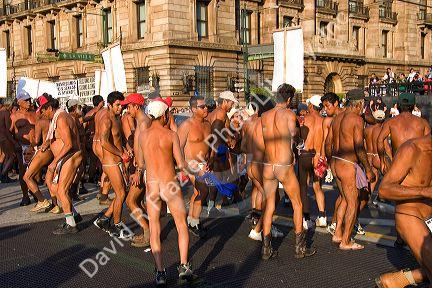 Naked Mexican protesters calling for an investigation of politicians in Mexico City, Mexico.