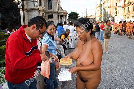 Naked Mexican protesters calling for an investigation of politicians in Mexico City, Mexico.