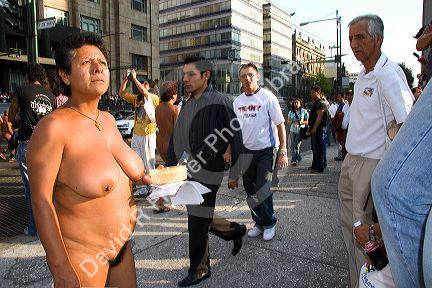 Naked Mexican protesters calling for an investigation of politicians in Mexico City, Mexico.