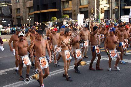 Naked Mexican protesters calling for an investigation of politicians in Mexico City, Mexico.