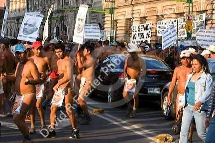 Naked Mexican protesters calling for an investigation of politicians in Mexico City, Mexico.
