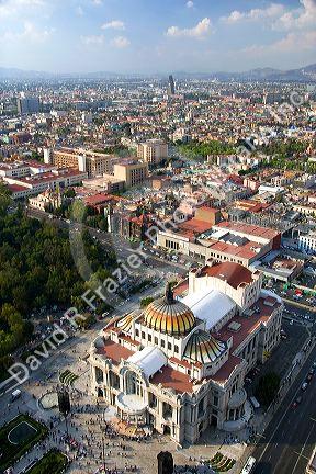 Aerial view of the Palace of Fine Arts in Mexico City, Mexico.