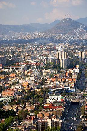 Aerial view of a smoggy Mexico City, Mexico.