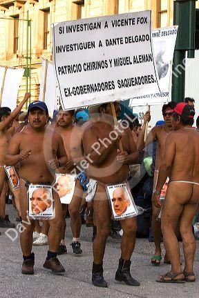 Naked Mexican protesters calling for an investigation of politicians in Mexico City, Mexico.