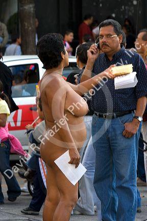 Naked Mexican protesters calling for an investigation of politicians in Mexico City, Mexico.