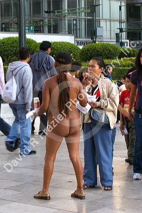 Naked Mexican protesters calling for an investigation of politicians in Mexico City, Mexico.