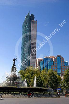 The Fountain of Diana Cazadora and the Torre Mayor located on the Paseo de la Reforma in Mexico City, Mexico.