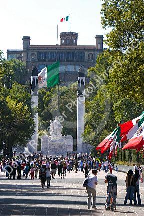 The Monument of the Heroic Cadets with the Chapultepec Castle in the background in Mexico City, Mexico.