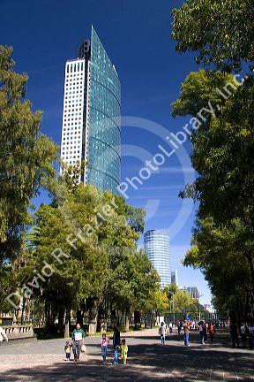 A view of the Torre Mayor building from Chapultepec Park in Mexico City, Mexico.