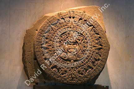 The Aztec Stone of the Sun on display at the National Museum of Anthropology in Mexico City, Mexico.